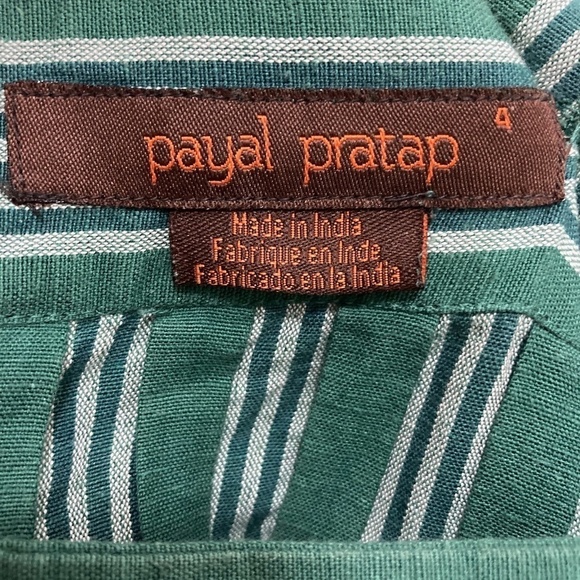 ANTHROPOLOGIE Payal Pratap Cha Cha Green Stripe Linen Wide Leg Crop Jumpsuit - Picture 5 of 14